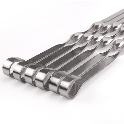 6-12pcs 21.6'' 55CMBBQ Skewers Stainless Steel Large Flat Barbecue Needle Shish Kabob Metal Skewer Set Handle BBQ Forks Tools