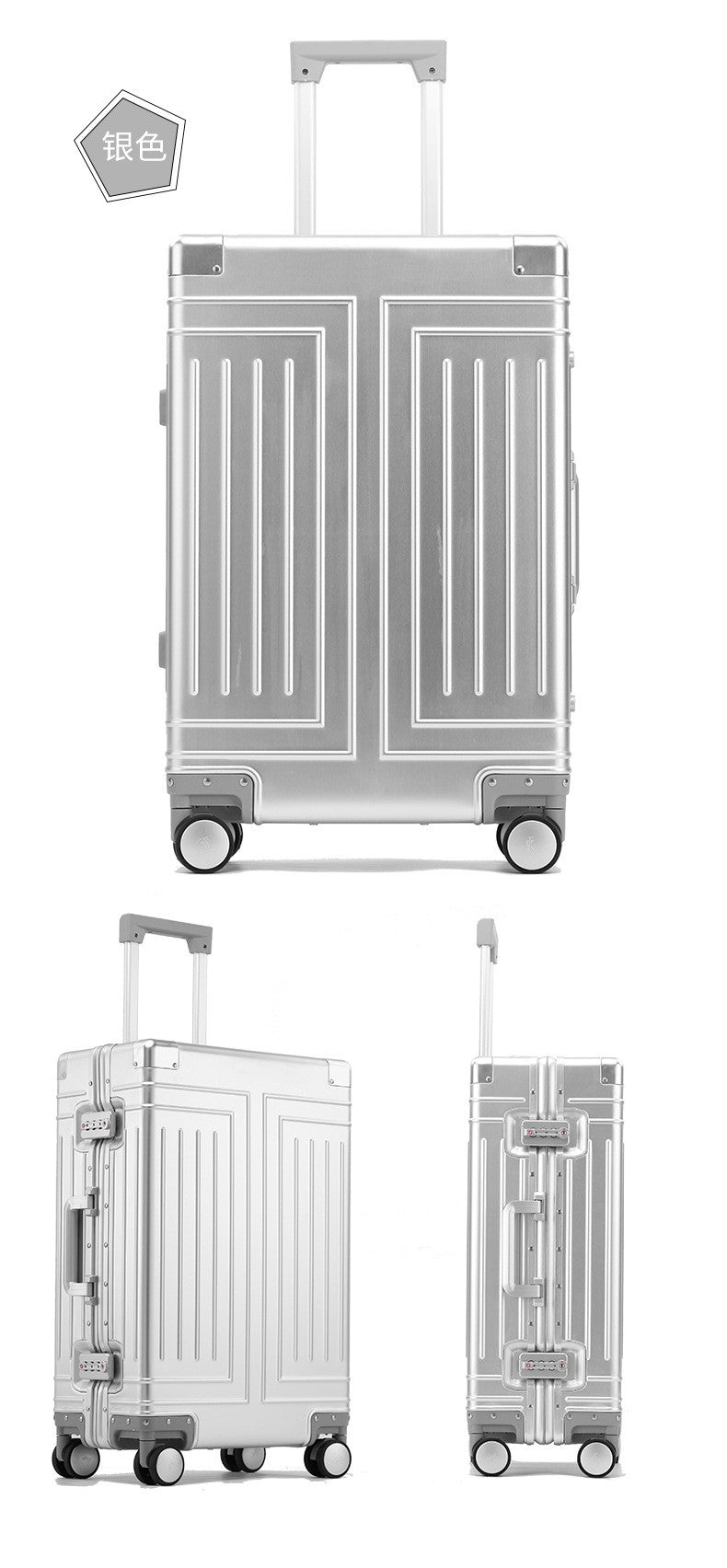 2024 Capacity Durable Luggage Sets 100% Aluminum Suitcase Wheels Women Girl Men Cabin Carry-On Boarding Travel 20/24/26/28