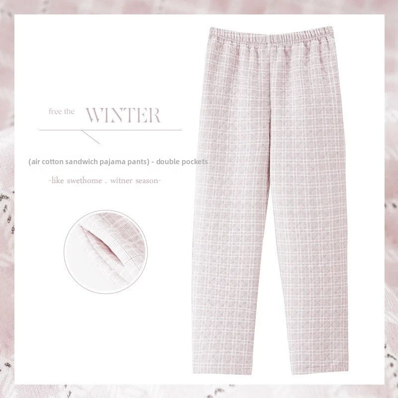 Thickened Air Cotton Sleep Pants Women's Autumn Winter Home Clothes Mid-aged Mom Warm Outerwear Large Size Home Pants