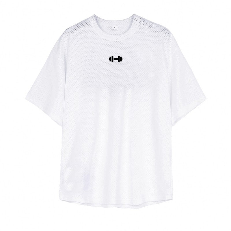 Oversized Loose Short Sleeve Quick Dry Shirt Gym Bodybuilding Breathable Cool Mesh Clothing Mens Fitness Workout Muscle T-shirts