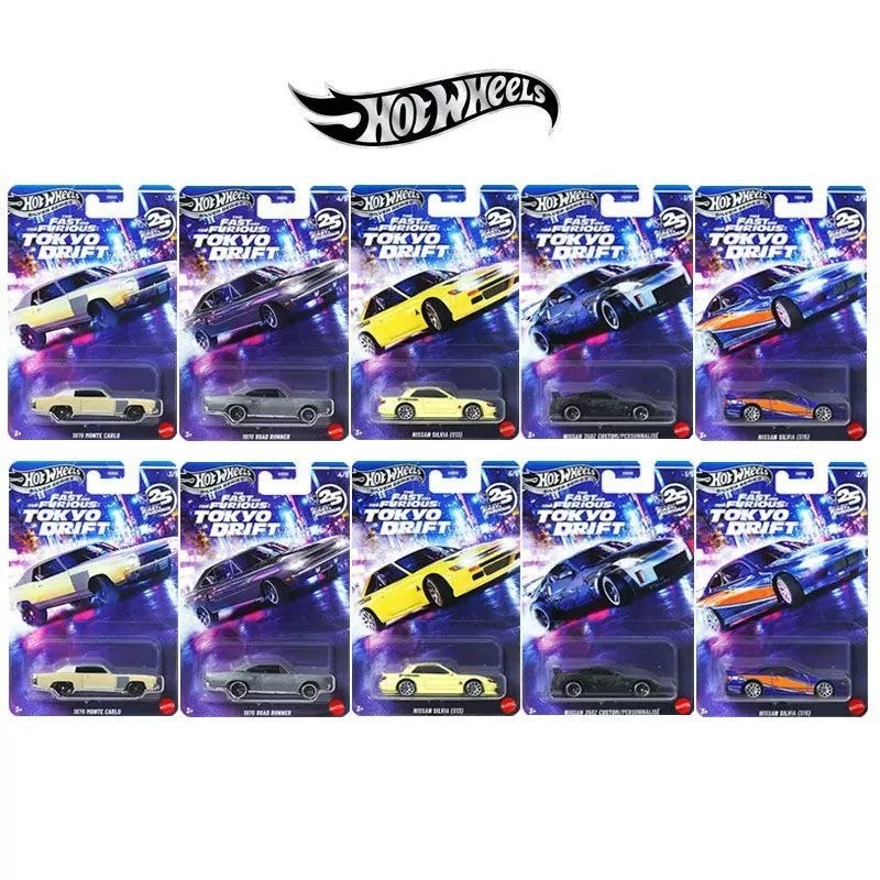 Mattel Hot Wheels Velozes e Furiosos M HNR88 Silver Series Tokyo Drift Set Nissan Chevrolet Carro em Miniatura Colecionável na Escala 1/64