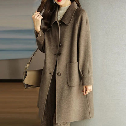 Plus Size Women's Thickened Woolen Coat Hot Sale Of The Season Autumn Winter New Style Small Size Korean Version Slimming Med...