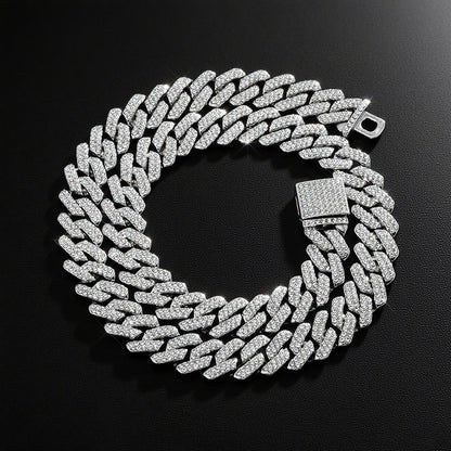 Moda Hip Hop Quadrado 14MM Corrente Cubana Colar Masculino Cor Dourada Feminino Strass Cravejado Corrente Cubana Joias Punk Presente