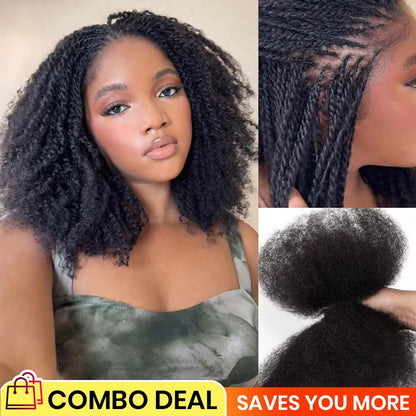 Cabelo Humano Afro Kinky Bulk QVR para Mini Twist, Tranças, Extensões de Dread Locs e Crochet, Cabelo Afro Kinky Cacheado Bulk para Dreadlocks 50g