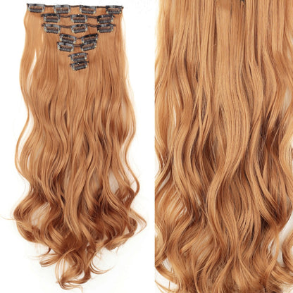 7 peças/conjunto de aplique de cabelo com 16 grampos, preto, longo e liso, cabelo natural, aplique de cabelo ombre, fibra resistente ao calor para penteado feminino
