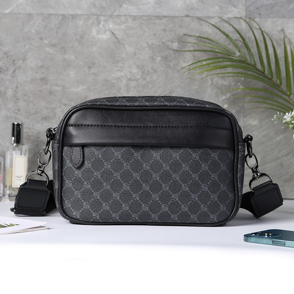 Luxury Business Shoulder Bag for Men Design Plaid PU Leather Messenger Bag Crossbody Bag Casual Zipper Small Square Sling Bag