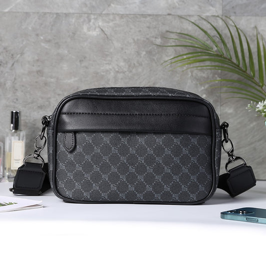 Luxury Business Shoulder Bag for Men Design Plaid PU Leather Messenger Bag Crossbody Bag Casual Zipper Small Square Sling Bag