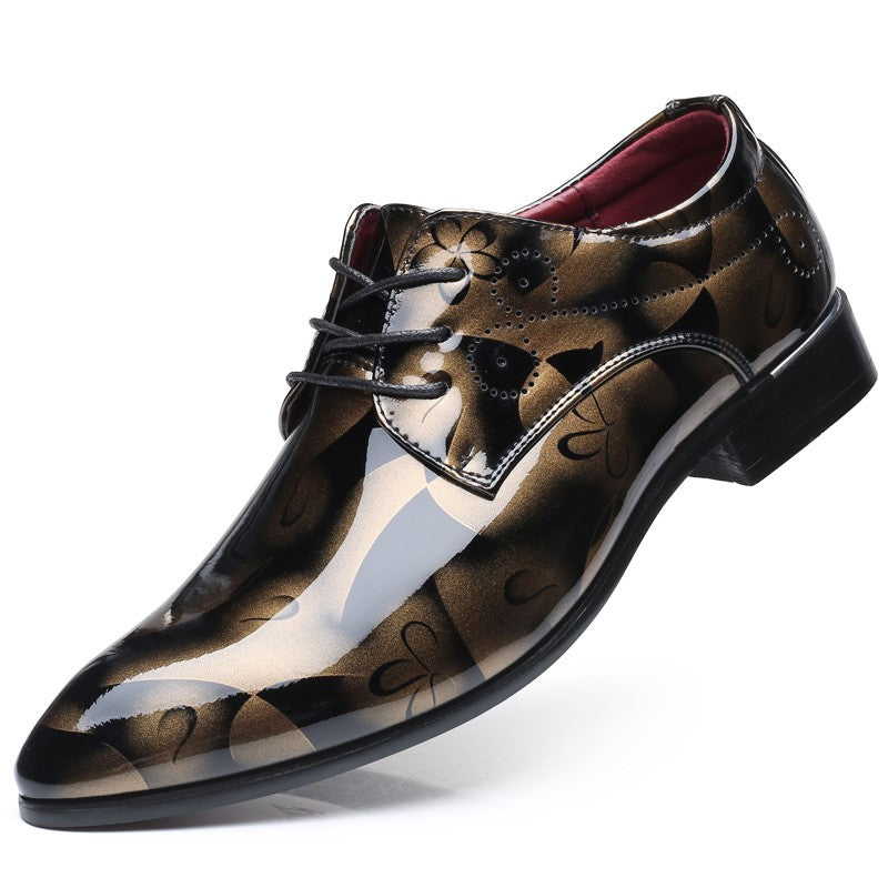 Fashionable British Plus Size Men's Shoes Glossy Business Casual Lace-Up Shoes