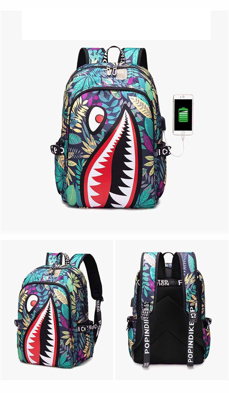Mochila Escolar Infantil Mochila de Viagem Desenho Tubarão Mochila de Aluno do Ensino Fundamental Mochila Infantil