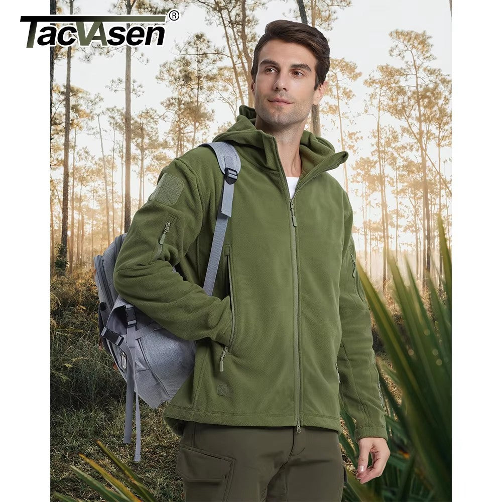 TACVASEN Winter Hooded Coats Mens Fleece Jackets Full Zip Up Multi-Pockets Fishing Hiking Climbing Outerwear Causal Parka Tops