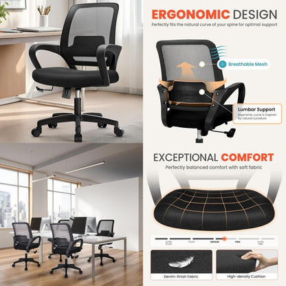 ergonomic mesh office chair with adjustable height, lumbar support, and swivel wheels for comfortable use