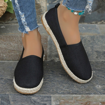 Comfortable Canvas Flat Shoes Women Breathable Non-Slip Espadrille Shoes Woman 2024 Summer Solid Color Shallow Casual Flats