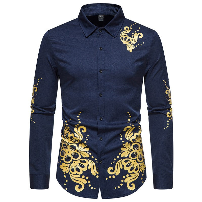 Dragon Embroidered Long Sleeve Shirt Autumn and Winter Single Breasted Slim Fit Button Retro Social Dress Shirt Street Wear