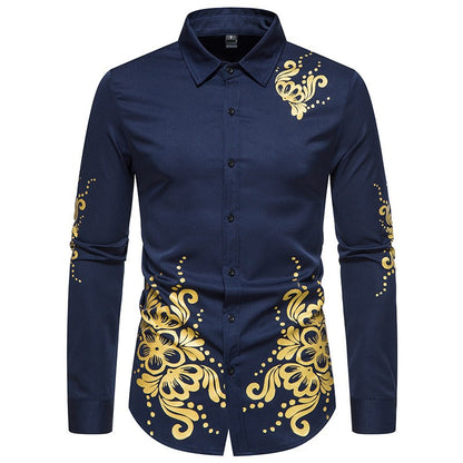 Dragon Embroidered Long Sleeve Shirt Autumn and Winter Single Breasted Slim Fit Button Retro Social Dress Shirt Street Wear