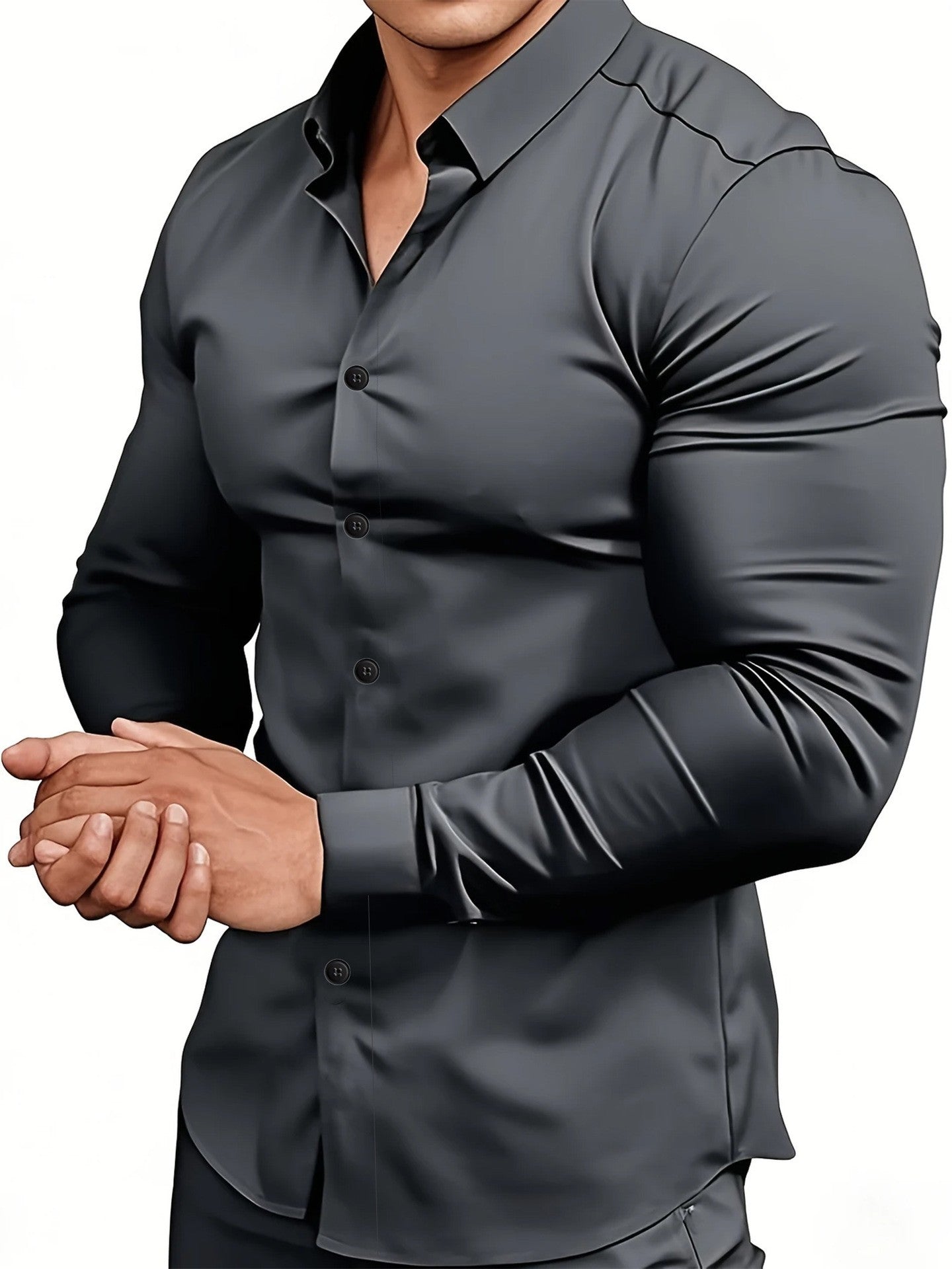 Men Solid Color Long Sleeve Casual Business Shirt For Spring And Autumn