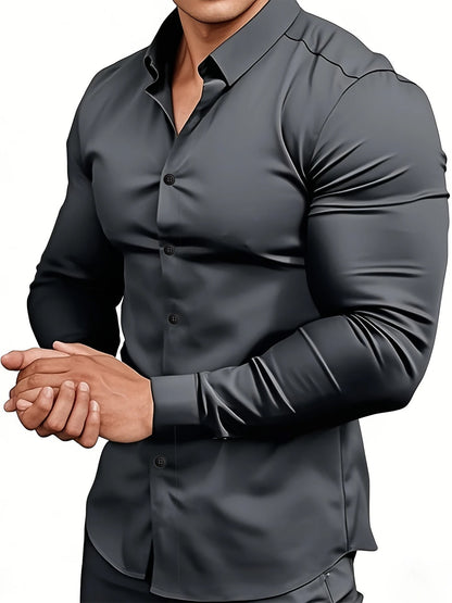 Men Solid Color Long Sleeve Casual Business Shirt For Spring And Autumn