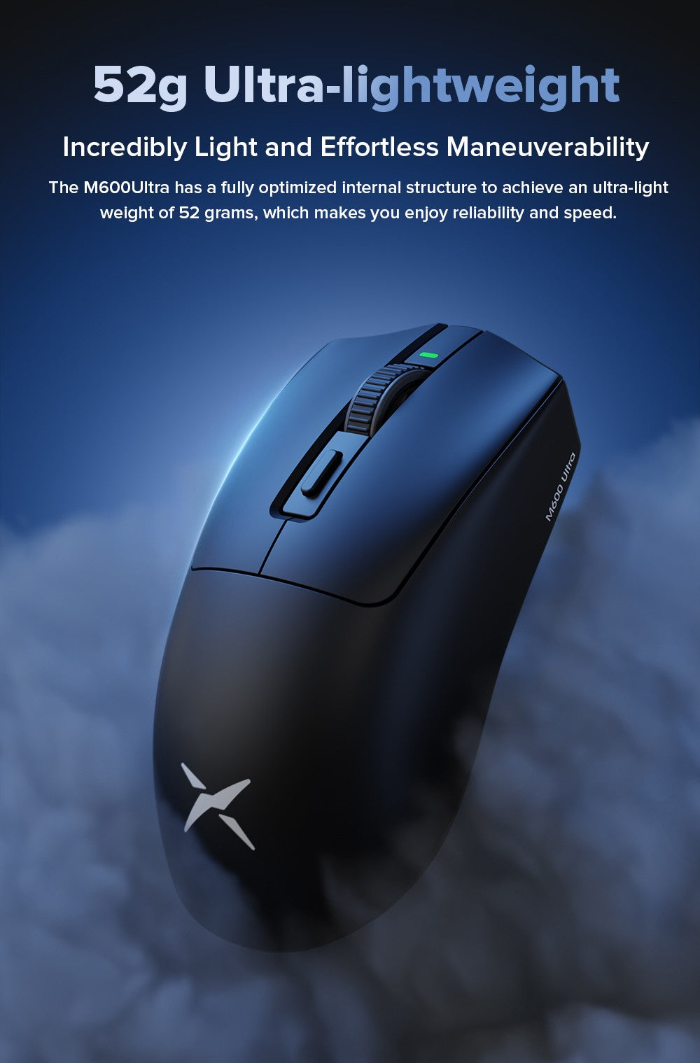 Delux M600 Series Wireless Gaming Mouse 52g Lightweight 2.4G Dual Mode Connection 26000DPI Macro Rechargeable Mice for PC Gamer