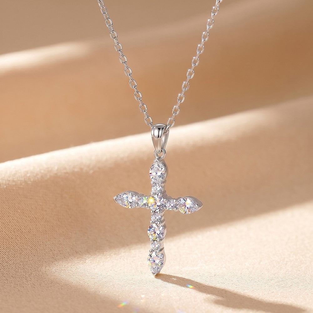 EFFIE QUEEN S925 Sterling Silver Moissanite Cross Necklace GRA Certificate D VVS1 Diamond Cross Pendant Neck Chain Women SMON15