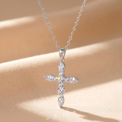 EFFIE QUEEN S925 Sterling Silver Moissanite Cross Necklace GRA Certificate D VVS1 Diamond Cross Pendant Neck Chain Women SMON15