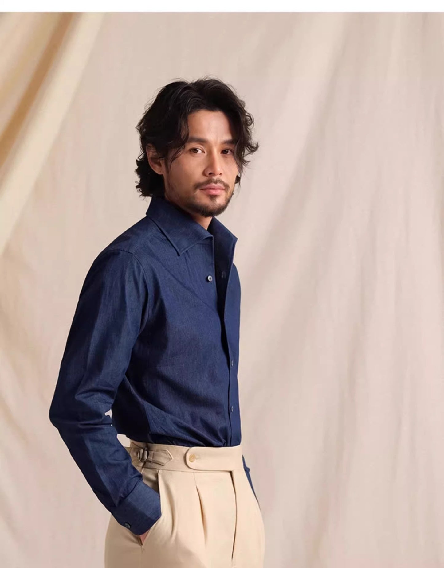 CULTUM Pure Cotton Italian Sle Men's Long Sve Slim Fit Casual Busin irt Classic k Button Collar Denim irt