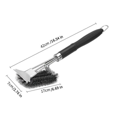 Durable Stainless Steel Grill Brush with Scraper Spring Head - No-Shed Wire BBQ Cleaning Brush for Outdoor Barbecue