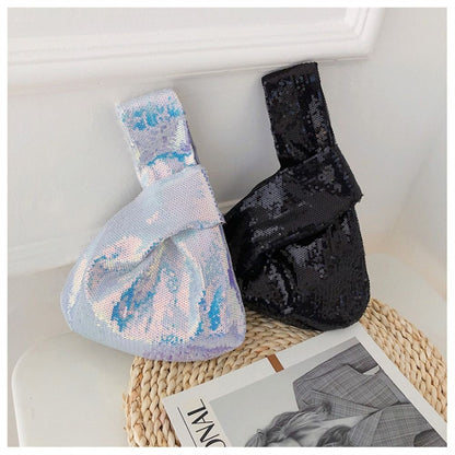 Ladies Trendy Fashion Reversible Sequin Evening Clutch Purse Women Girls Small Glitter Wrist Knot Bag