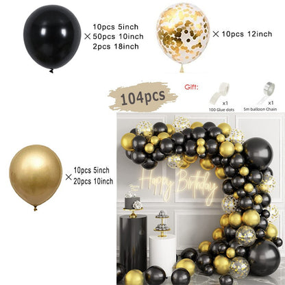 Black and Gold Balloons Garland Arch Kit with Starburst Foil Balloons for Wedding Birthday Family Party Decorations Supplies