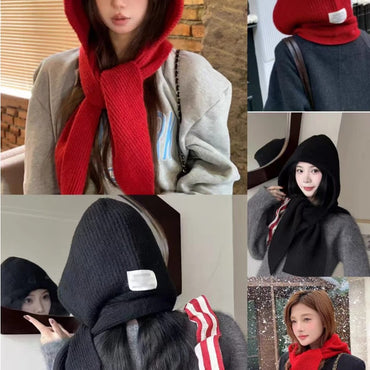 Knitted Winter Balaclava One-piece Thickened Scarf Cap Winter Accessories Hooded Hat Neck Protection Scarf Cold Weather New