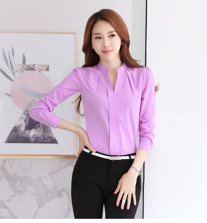 Chiffon Blouse Women Korean Fashion Women Clothing White Shirt  Long Sleeve Blouses V-neck Womens Tops Basic Shirts and Blouses