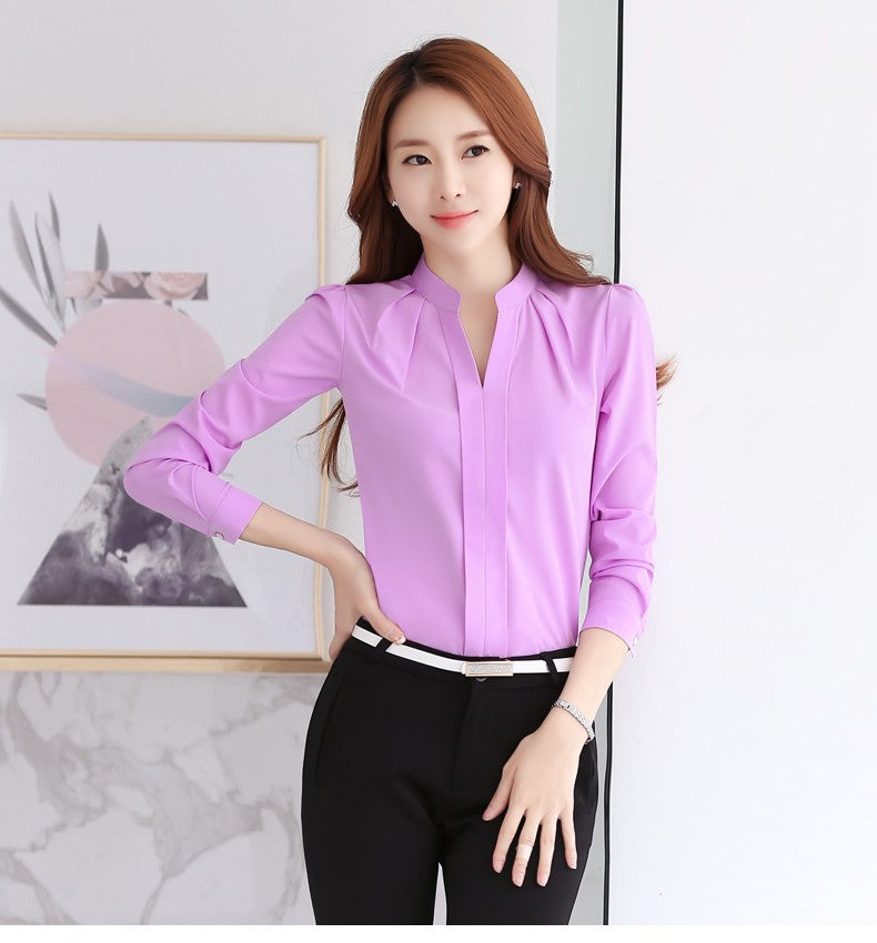 Chiffon Blouse Women Korean Fashion Women Clothing White Shirt  Long Sleeve Blouses V-neck Womens Tops Basic Shirts and Blouses