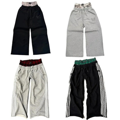 Y2K Harajuku High Waisted pants Streetwear fashion high quality Double Waisted Embroidered Sweatpants new Hip Hop Wide Leg Pants
