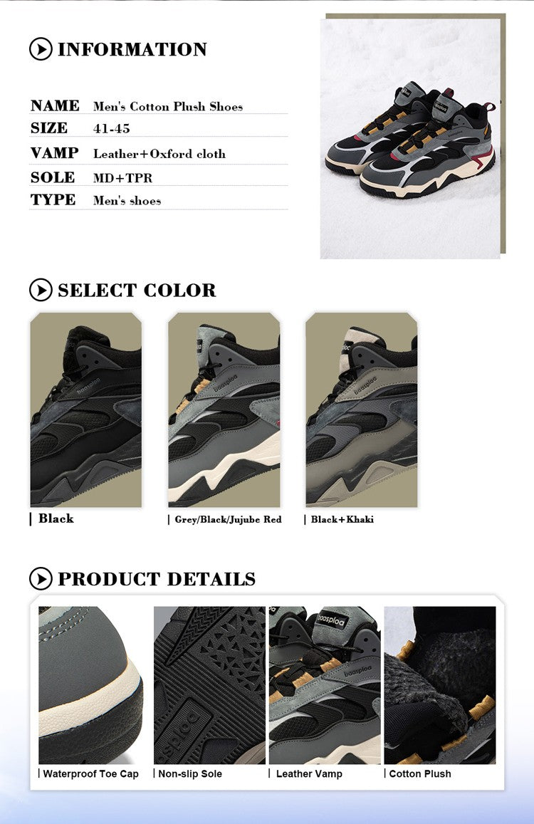 Baasploa Winter Men Leather Sneakers Casual Fashion Waterproof Sport Shoes For Man Plush Warm Male Sneakers Non-Slip Outdoor