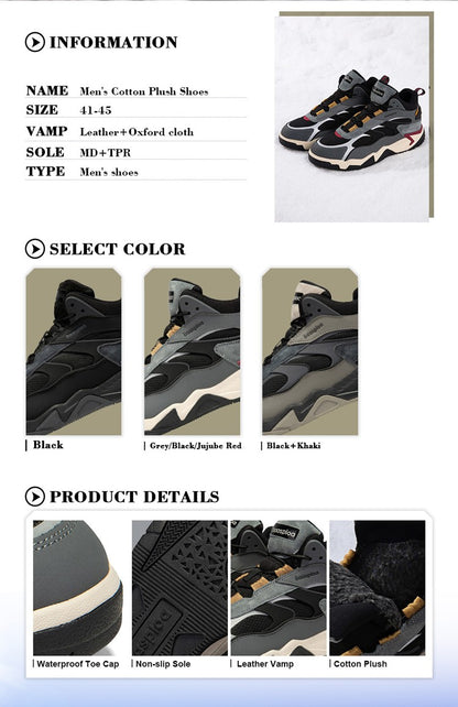 Baasploa Winter Men Leather Sneakers Casual Fashion Waterproof Sport Shoes For Man Plush Warm Male Sneakers Non-Slip Outdoor