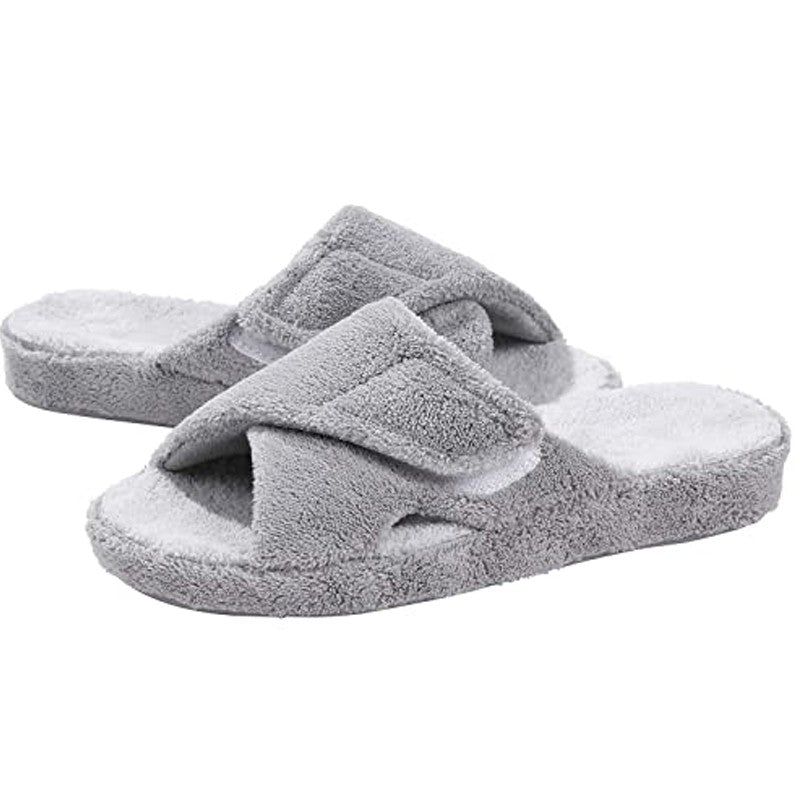 Comwarm Waffle Indoor Cotton Slippers For Women Open Toe Anti-Slip Home Slippers Four Seasons Flats Slippers with Arch Support