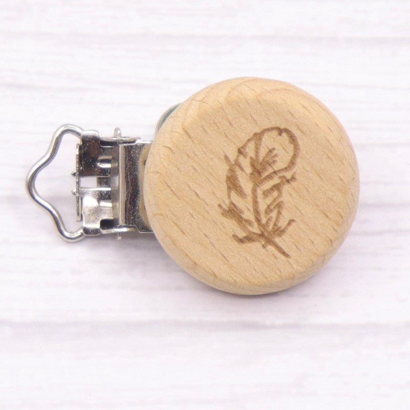 5pcs 30mm Laser Patern Metal Steel Round Beech Wood Clips Baby Teethers Toys Pacifier Chain Holder Making