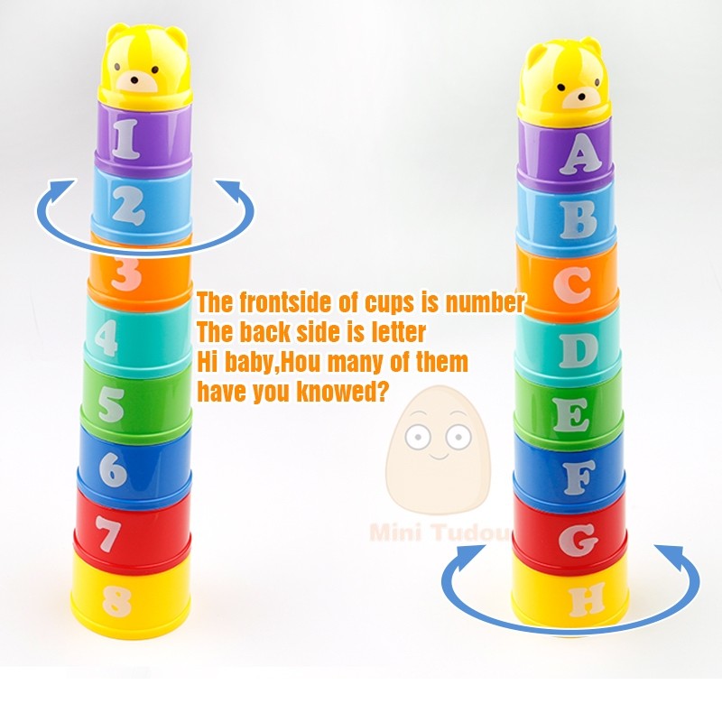 9PCS Educational Baby Toys 6 Month+ Figures Letters Foldind Stack Cup Tower Children Early Intelligence