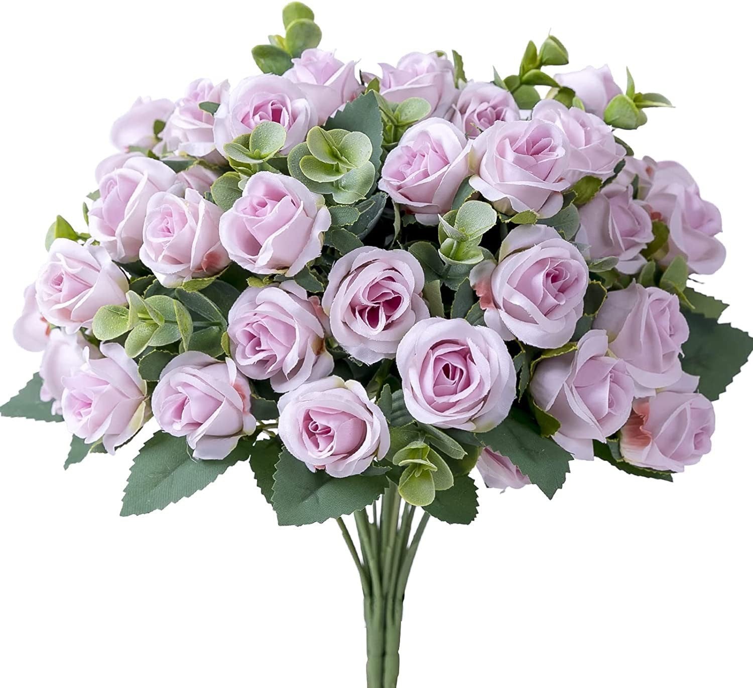 10 Heads pink Artificial Silk Rose Flowers Fake White Eucalyptus  Peony Flower Bouquet, for Home Wedding Party Garden Decoration