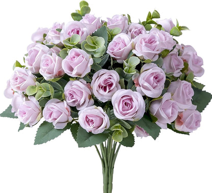 10 Heads pink Artificial Silk Rose Flowers Fake White Eucalyptus  Peony Flower Bouquet, for Home Wedding Party Garden Decoration