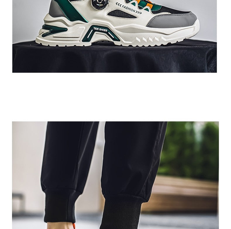 Tênis masculino coreano com fivela rotativa, moda casual, esportivo, para as quatro estações, solado macio, antiderrapante, para corrida ao ar livre, tênis de estudante