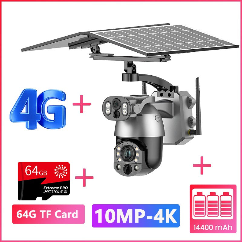 UNENTGT 4k Dual Lens View 50X Optical Zoom Solar Battery PTZ Camera 10MP SIM Card Outdoor Wifi CCTV Solaire Surveillance Camera