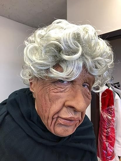 Black Elderly Woman Man Mask Wrinkle Full for Head Mask Grandpa/Grandma Face Novelty Mask Halloween Party Cosplay Props Supplies