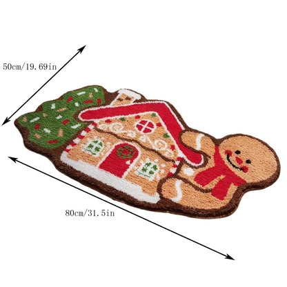 Christmas Home Living Room Bathroom Imitation Cashmere Rug Christmas Rug Absorbent Thick Christmas Bathroom Mat Non-Slip Chris