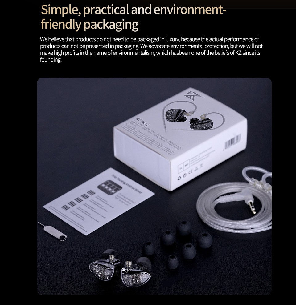 KZ ZA12 Hybrid dynamic balanced armature IEM earphones HiFi Bass wired headphone Noise Cancelling Earbuds in ear Monitor Headset