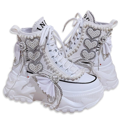 Fashion Women's Shoes Spring Casual Thick Sole 8cm Designer Sneakers Girls Lace-up Ladies Casual Shoes Women Sneakers