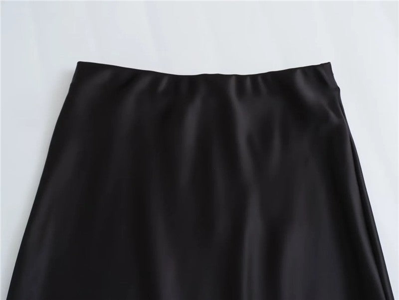 MUJER Woman 2025 Satin Skirt Women High Waist Long Skirts For Women Summer Black Midi Skirt Woman Office Elegant Women's Skirts