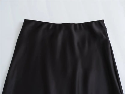 MUJER Woman 2025 Satin Skirt Women High Waist Long Skirts For Women Summer Black Midi Skirt Woman Office Elegant Women's Skirts