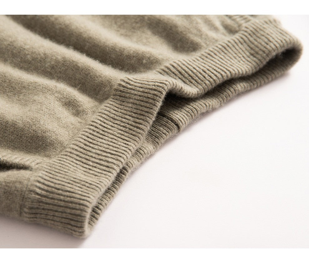 Autumn Winter New 100% Pure Cashmere Women Half Open Front Hoodie Set Knitted Two Piece Pullover Knitwear Wide Leg Pants