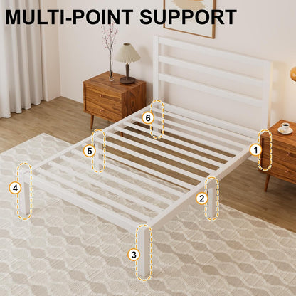 Twin Size Bed Frame, Metal Platform Bed Frame with Headboard, Mattress Foundation with Spacious Underbed Storage, No Box Spring