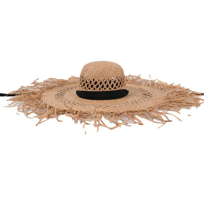 Straw hat women summer Large eaves beach vacation photo sunscreen straw hat personality European style foldable beach hat