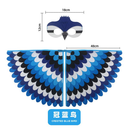 Bird Cosplay Costume Stage Performance Owl Peacock Wings Bird Felt Cape with Mask for Girls Boys Halloween Party Cloak